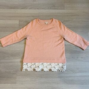 J. Crew Women's Pink Lace Hem Merino Wool Blend Spring Knit Sweater - XS.